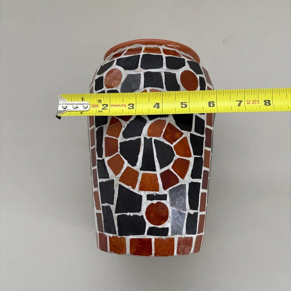 Handmade‎ Mosaic Tile Vase Terracotta Geometric Spiral Earth Tones Boho Decor 9